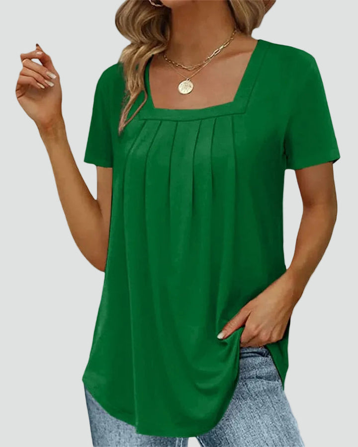 Comfortabele Dames Blouse Met Vierkante Hals En Korte Mouwen