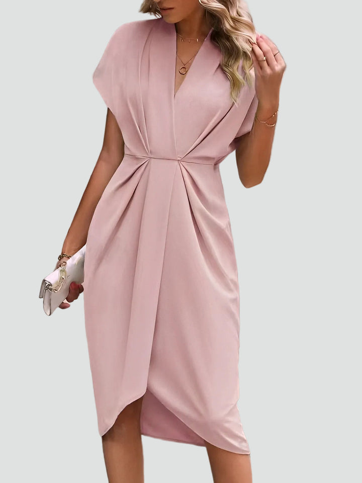 Trendy Dames Cocktail Midi Jurk Met V Hals En Tailleband