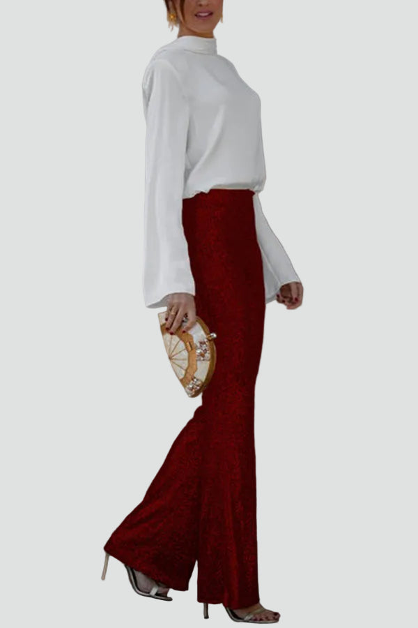 Feestelijke Dames Pailletten Broek Met Wijde Pijpen En High Waist