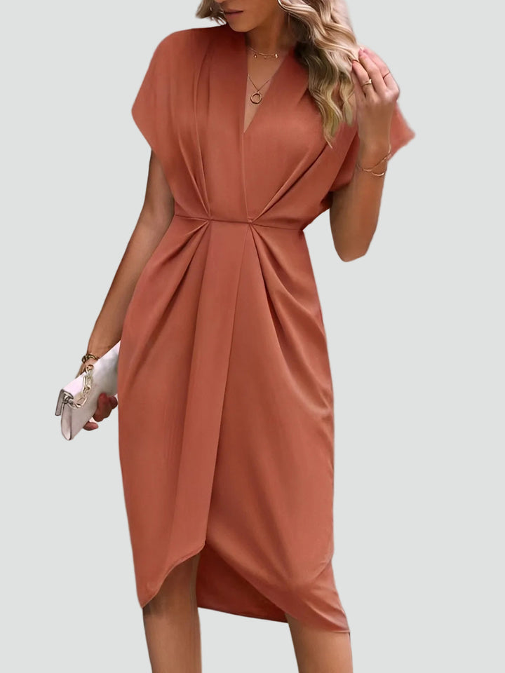 Trendy Dames Cocktail Midi Jurk Met V Hals En Tailleband