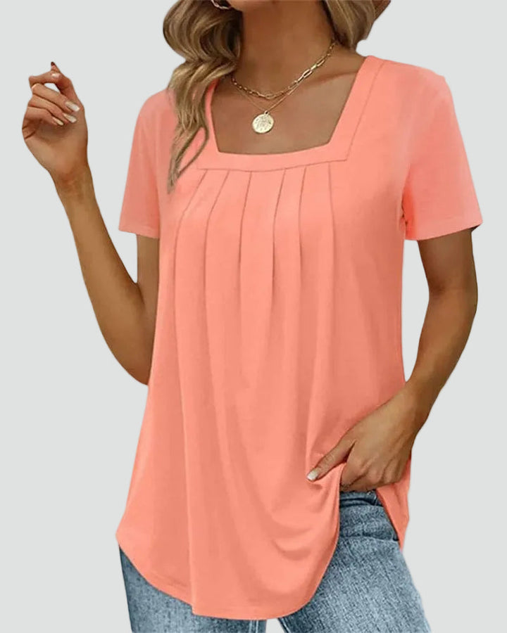 Comfortabele Dames Blouse Met Vierkante Hals En Korte Mouwen