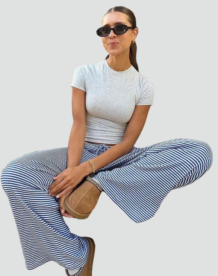 Zomerse Dames Broek Met Wijde Pijpen En Elastische Taille