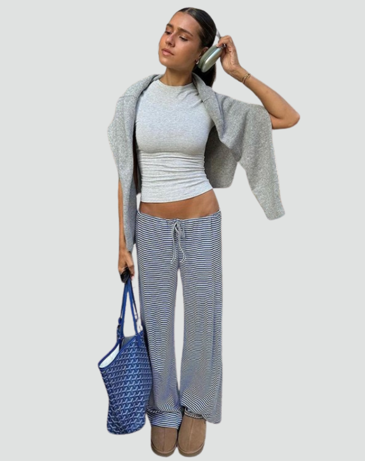 Zomerse Dames Broek Met Wijde Pijpen En Elastische Taille