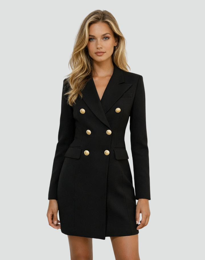 Chique Dames Blazer Jas Met Dubbele Knoopsluiting En Gouden Knopen