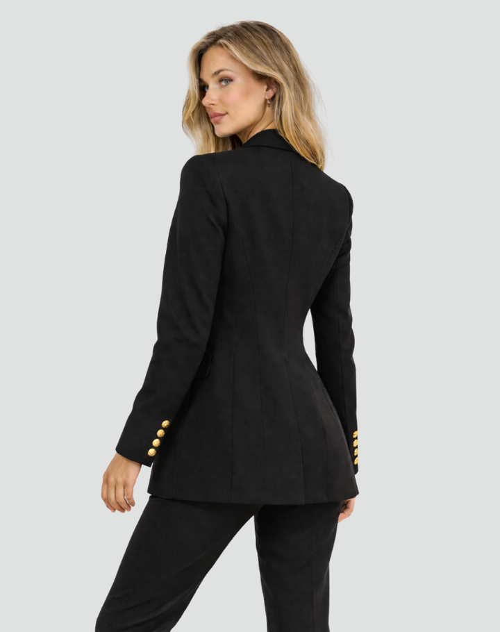 Chique Dames Blazer Jas Met Dubbele Knoopsluiting En Gouden Knopen