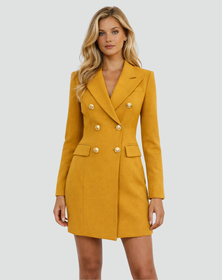 Chique Dames Blazer Jas Met Dubbele Knoopsluiting En Gouden Knopen