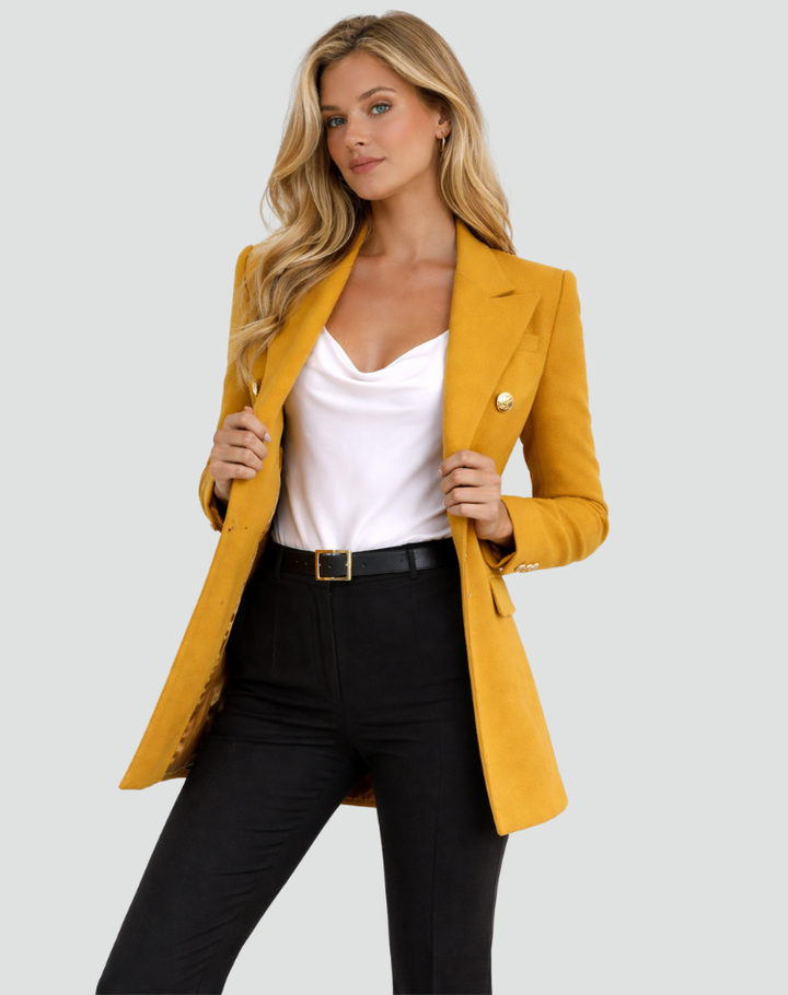 Chique Dames Blazer Jas Met Dubbele Knoopsluiting En Gouden Knopen