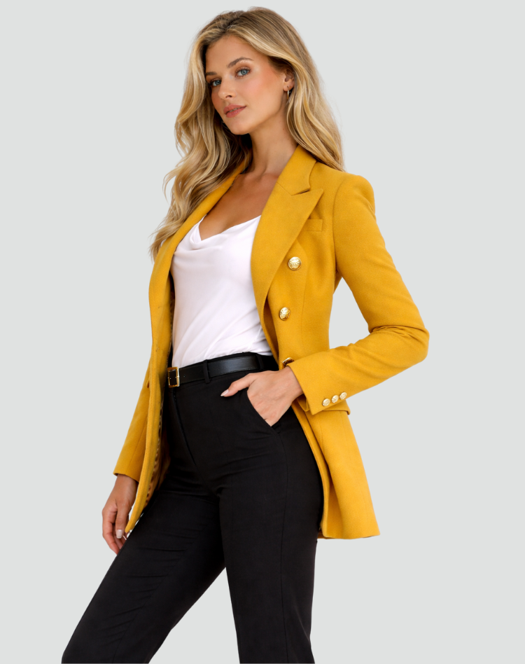 Chique Dames Blazer Jas Met Dubbele Knoopsluiting En Gouden Knopen