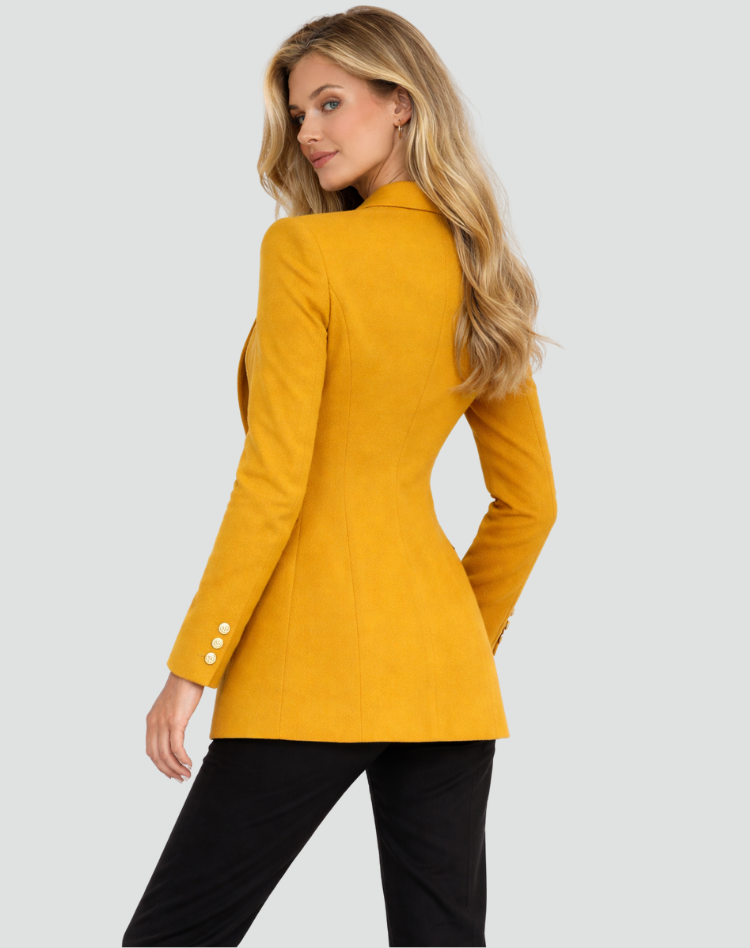 Chique Dames Blazer Jas Met Dubbele Knoopsluiting En Gouden Knopen