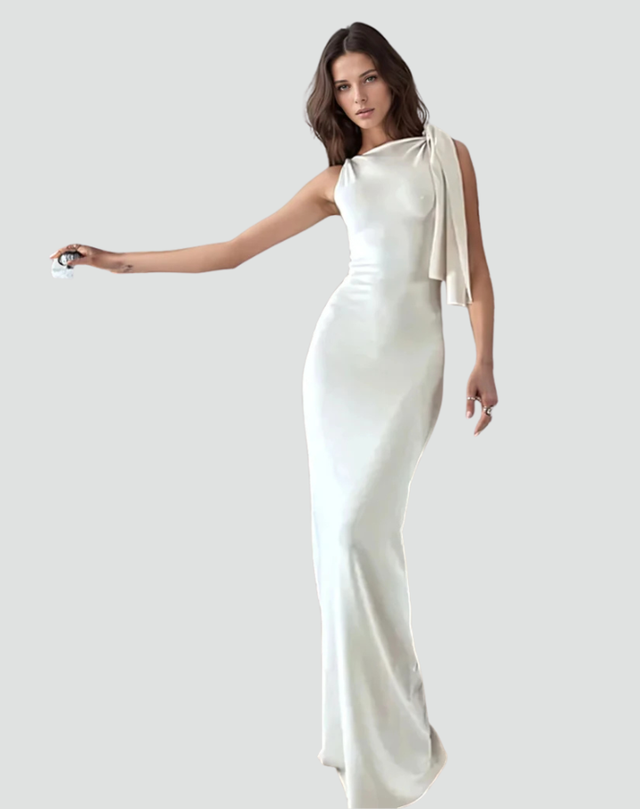 Chique Dames Gala Maxi Jurk Met Strik En One Shoulder
