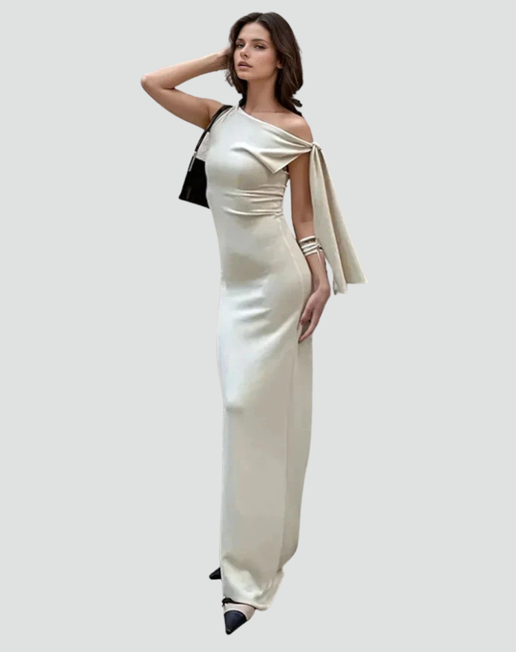Chique Dames Gala Maxi Jurk Met Strik En One Shoulder