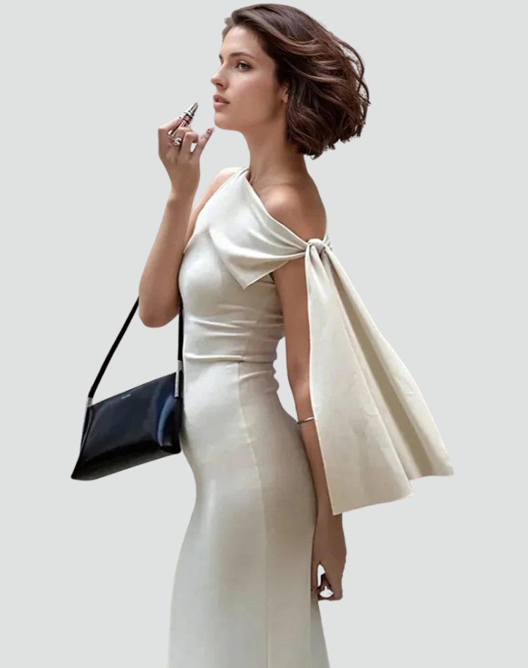 Chique Dames Gala Maxi Jurk Met Strik En One Shoulder