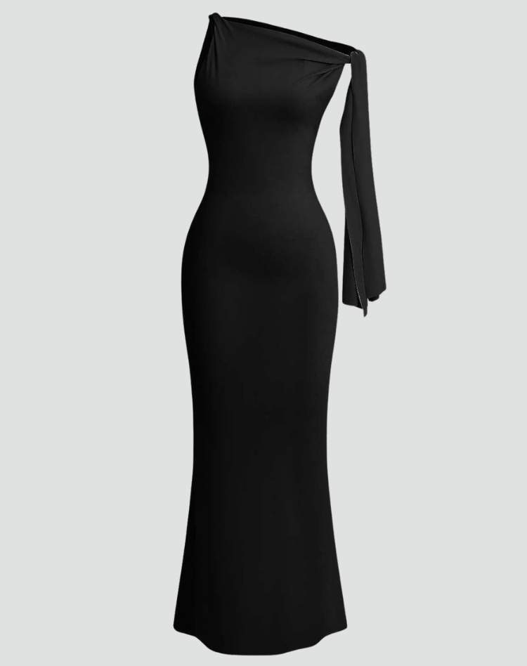 Chique Dames Gala Maxi Jurk Met Strik En One Shoulder