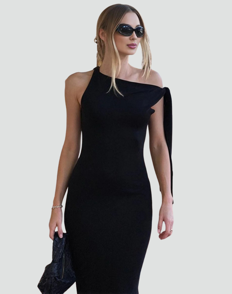 Chique Dames Gala Maxi Jurk Met Strik En One Shoulder