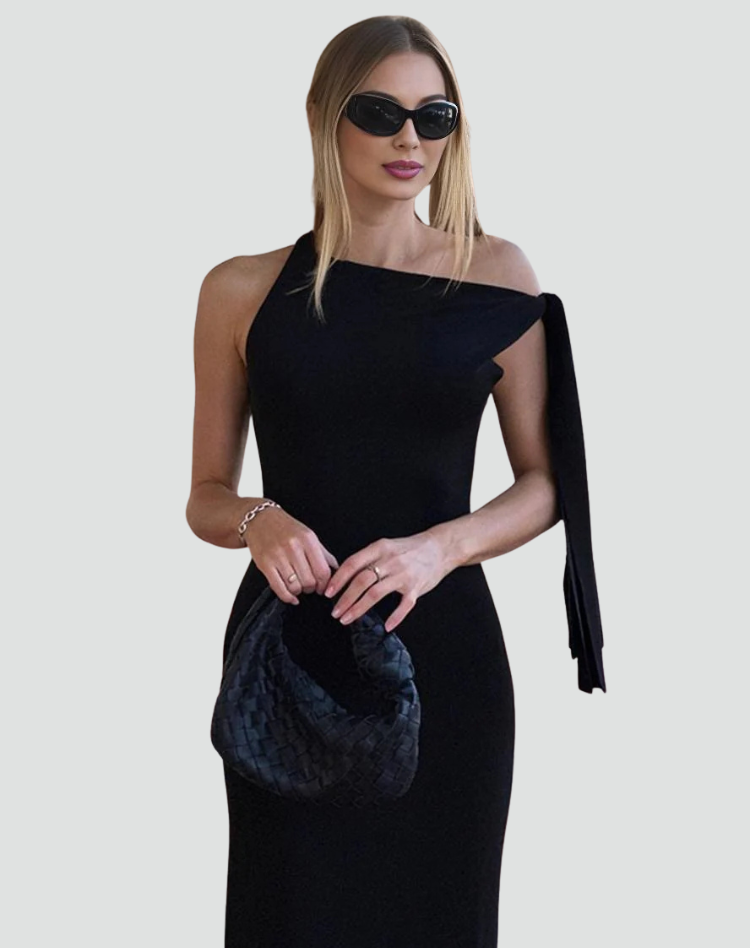 Chique Dames Gala Maxi Jurk Met Strik En One Shoulder