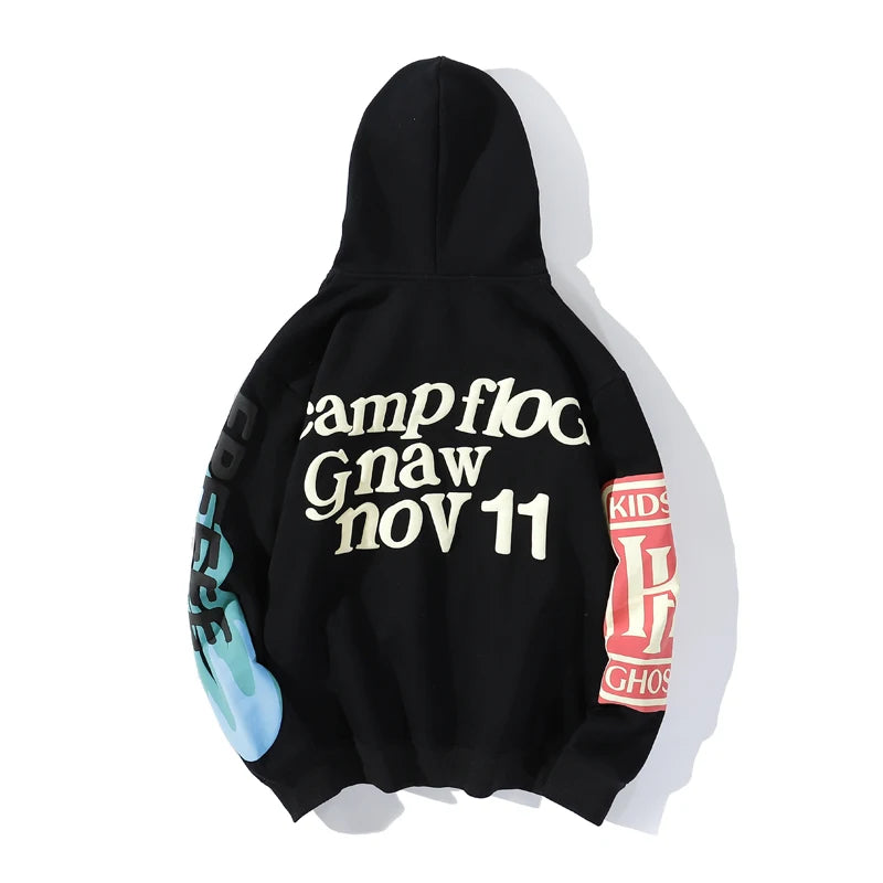 Lucky Me I See Ghosts: Graffiti Letter Foam Fleece Oversized Hoodie