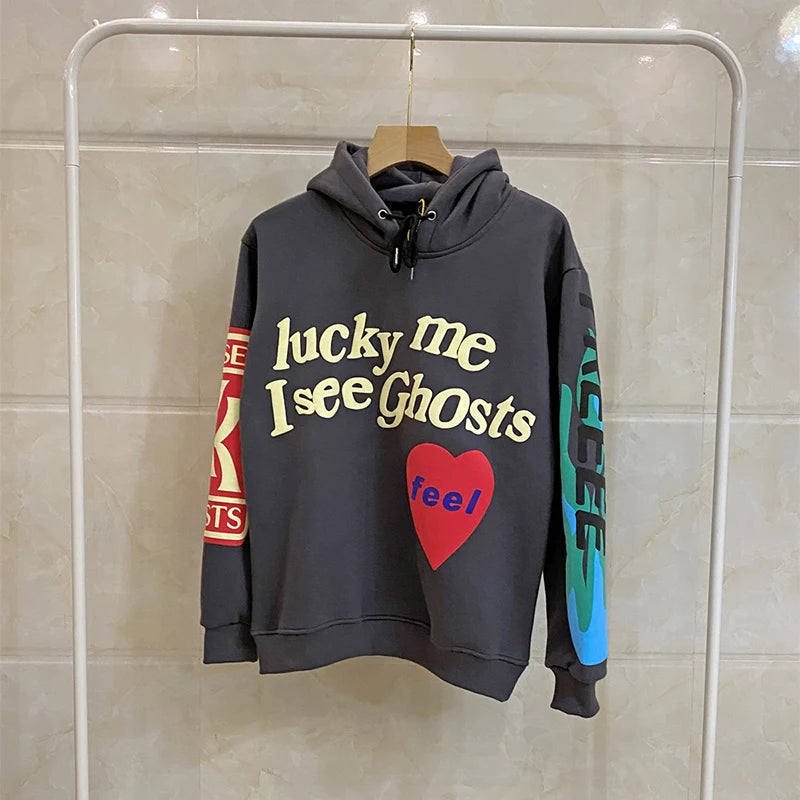 Lucky Me I See Ghosts: Graffiti Letter Foam Fleece Oversized Hoodie