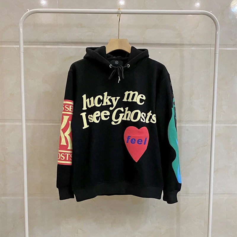 Lucky Me I See Ghosts: Graffiti Letter Foam Fleece Oversized Hoodie