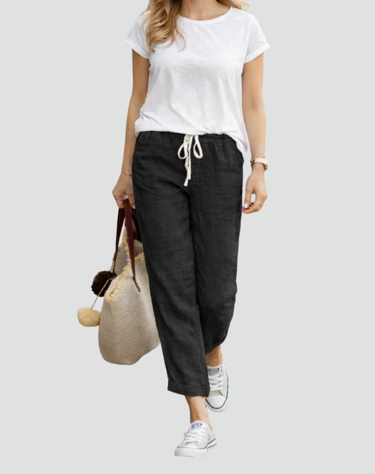 Luchtige Dames Linnen Broek Met Trekkoord En Losse Pasvorm
