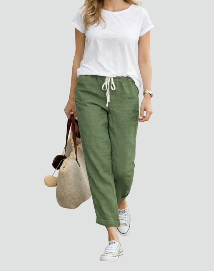 Luchtige Dames Linnen Broek Met Trekkoord En Losse Pasvorm