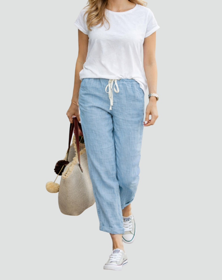 Luchtige Dames Linnen Broek Met Trekkoord En Losse Pasvorm