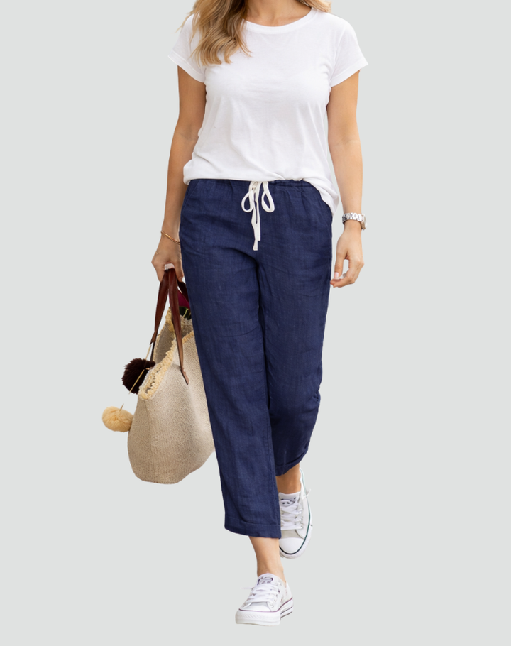 Luchtige Dames Linnen Broek Met Trekkoord En Losse Pasvorm