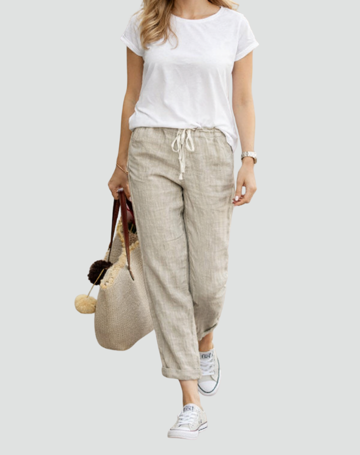 Luchtige Dames Linnen Broek Met Trekkoord En Losse Pasvorm