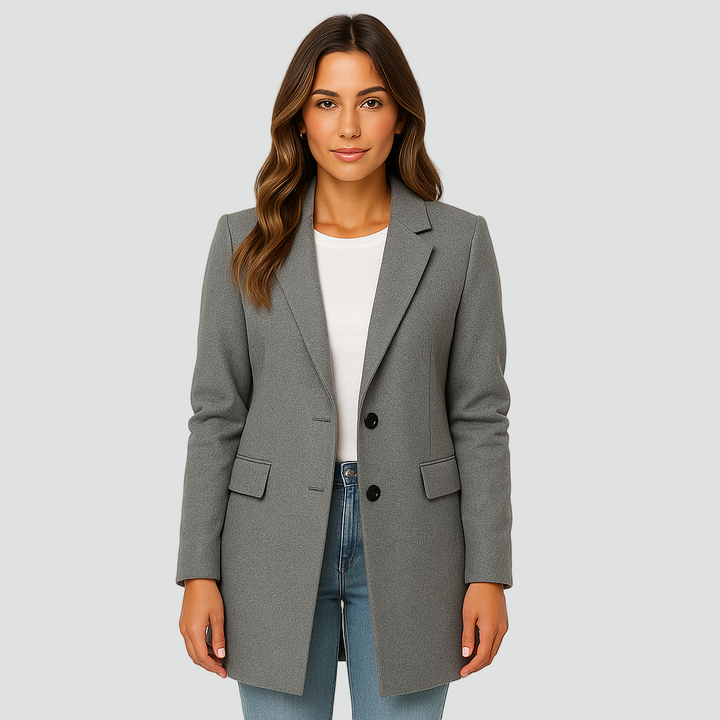 Stijlvolle Dames Halflange Wollen Jas Met Knoopsluiting