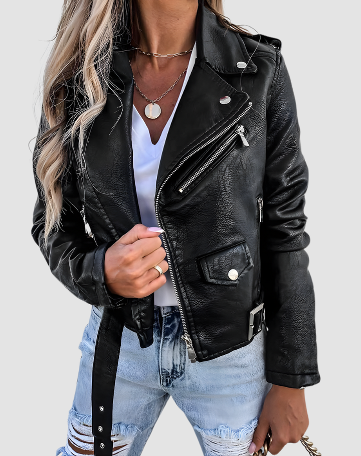 Stoer Dames Bikerjack Met Ritsen En Korte Pasvorm