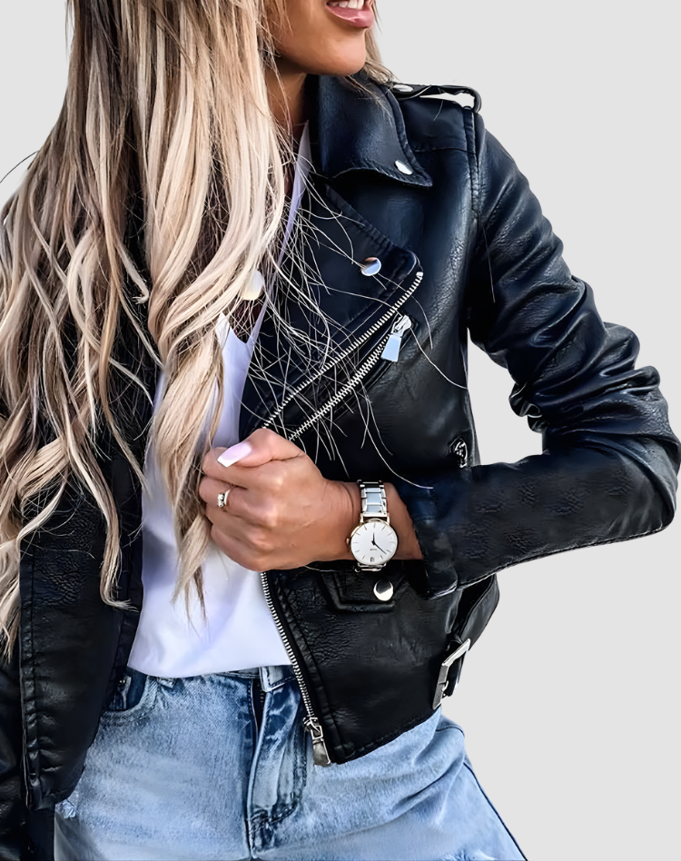 Stoer Dames Bikerjack Met Ritsen En Korte Pasvorm