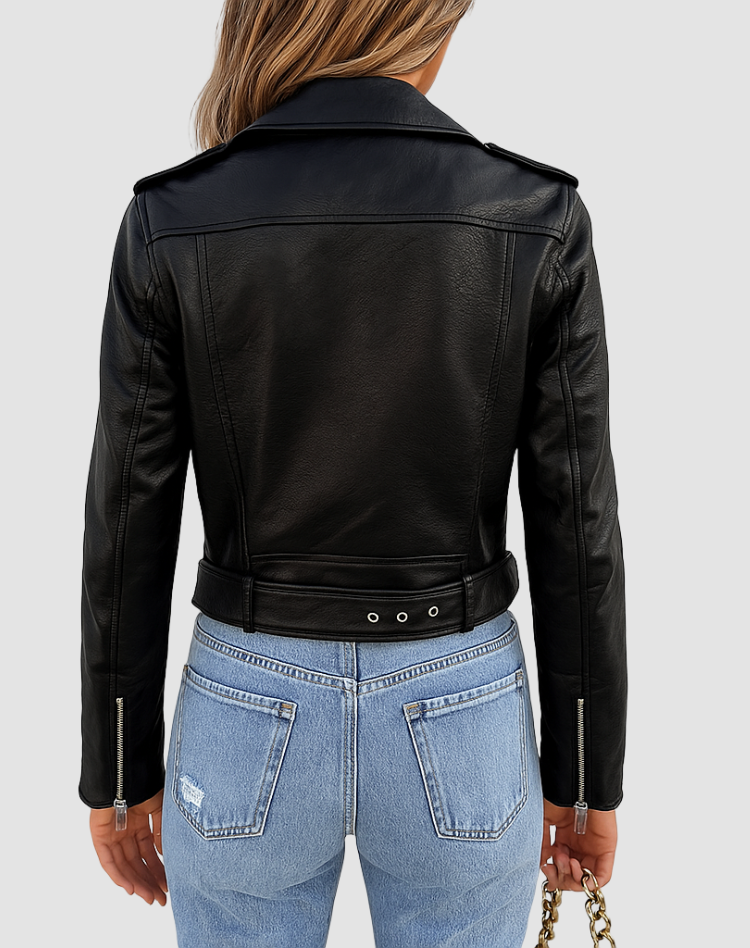 Stoer Dames Bikerjack Met Ritsen En Korte Pasvorm