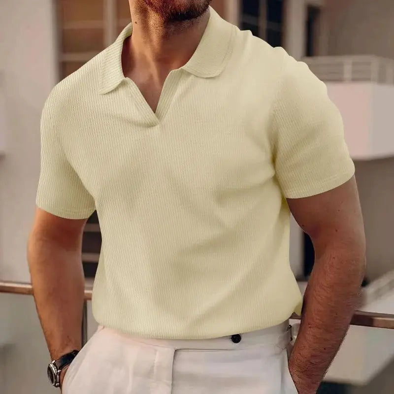 Modern Waffle Polo – Stijlvolle Zomer Must-Have met V-Hals