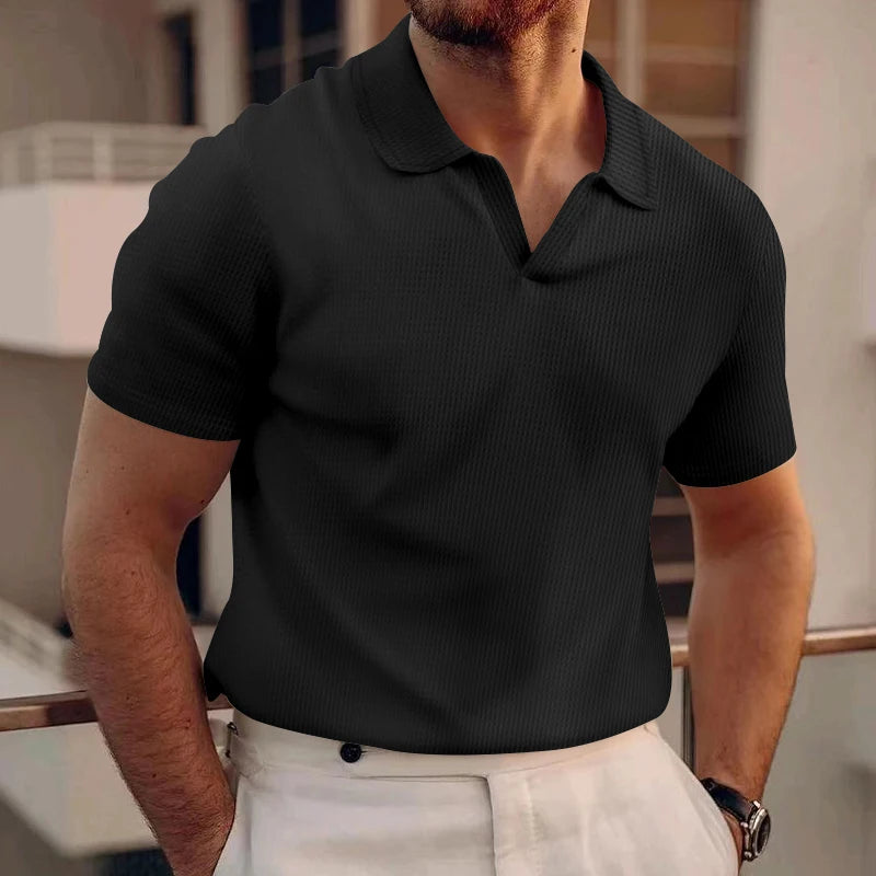 Modern Waffle Polo – Stijlvolle Zomer Must-Have met V-Hals