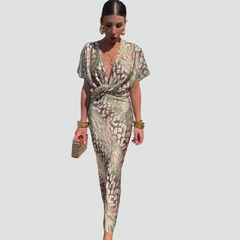 Elegante Dames Cocktail Midi Jurk Met V Hals En Getailleerde Pasvorm