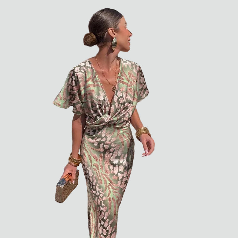 Elegante Dames Cocktail Midi Jurk Met V Hals En Getailleerde Pasvorm