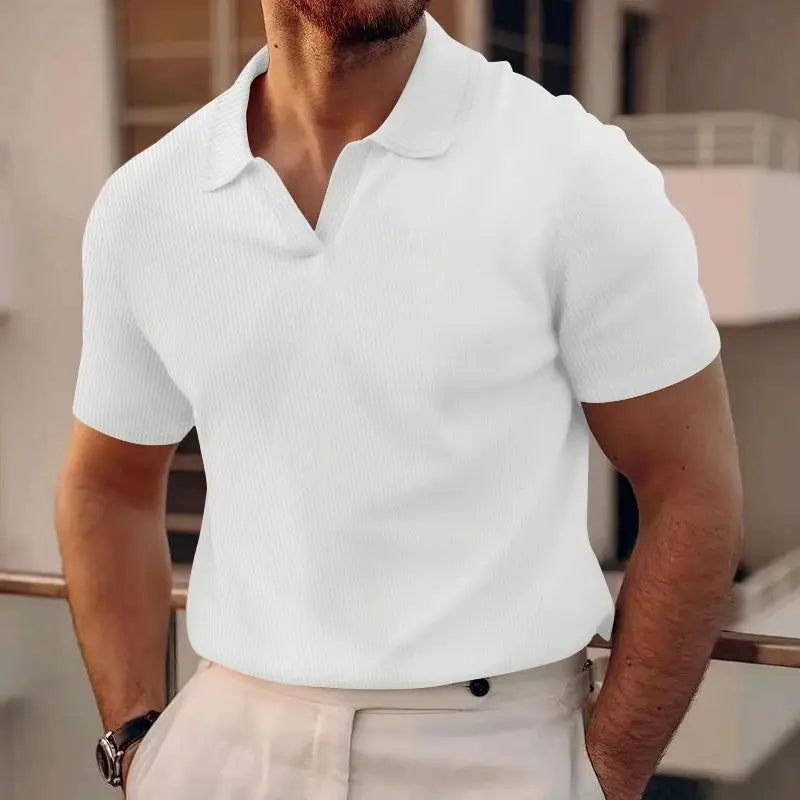 Modern Waffle Polo – Stijlvolle Zomer Must-Have met V-Hals