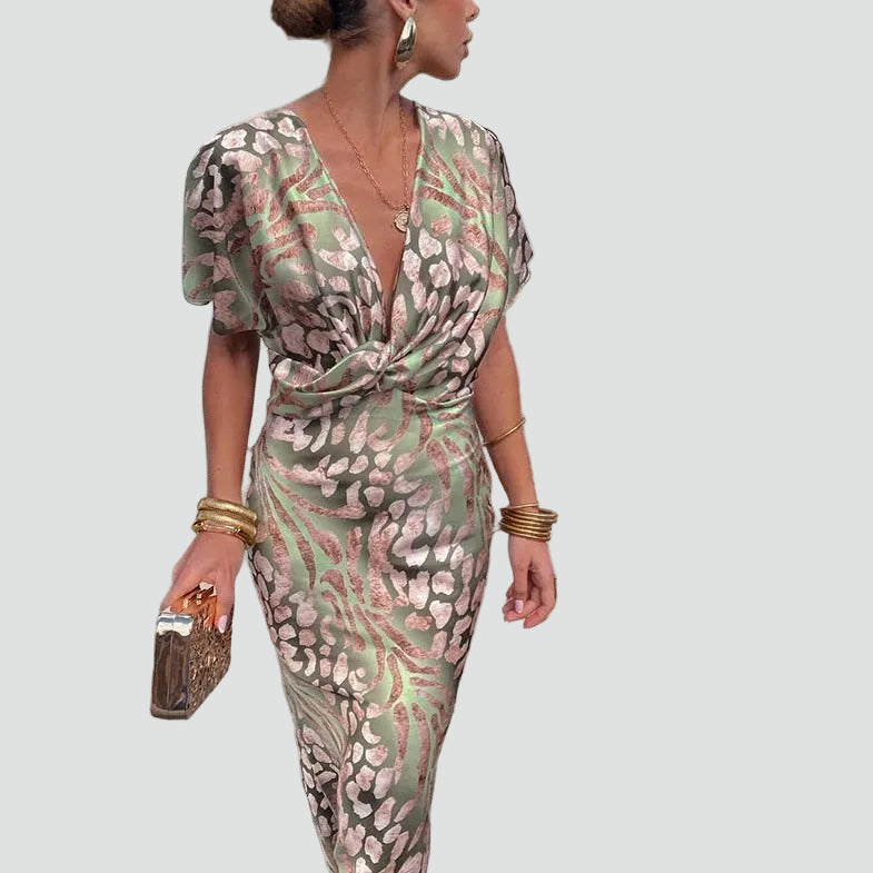 Elegante Dames Cocktail Midi Jurk Met V Hals En Getailleerde Pasvorm