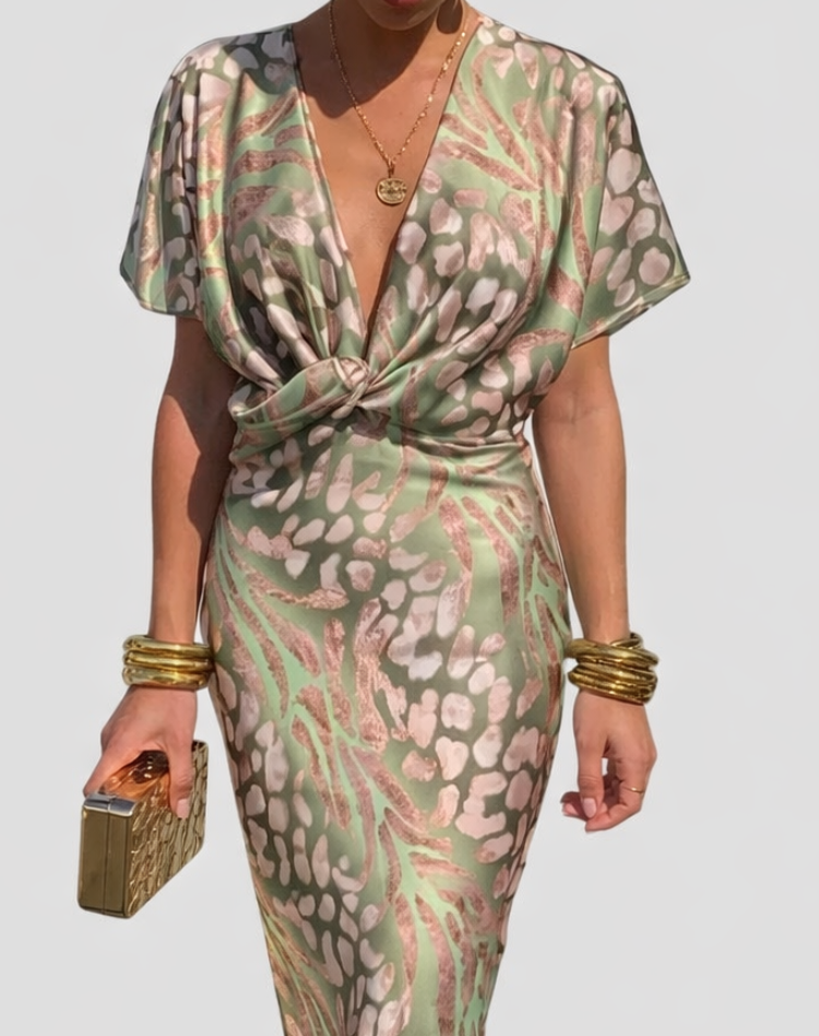 Elegante Dames Cocktail Midi Jurk Met V Hals En Getailleerde Pasvorm