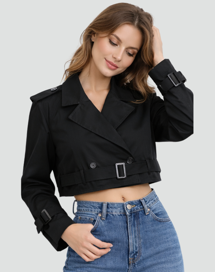 Modieuze Dames Korte Trenchcoat Met Riem Voor Lente