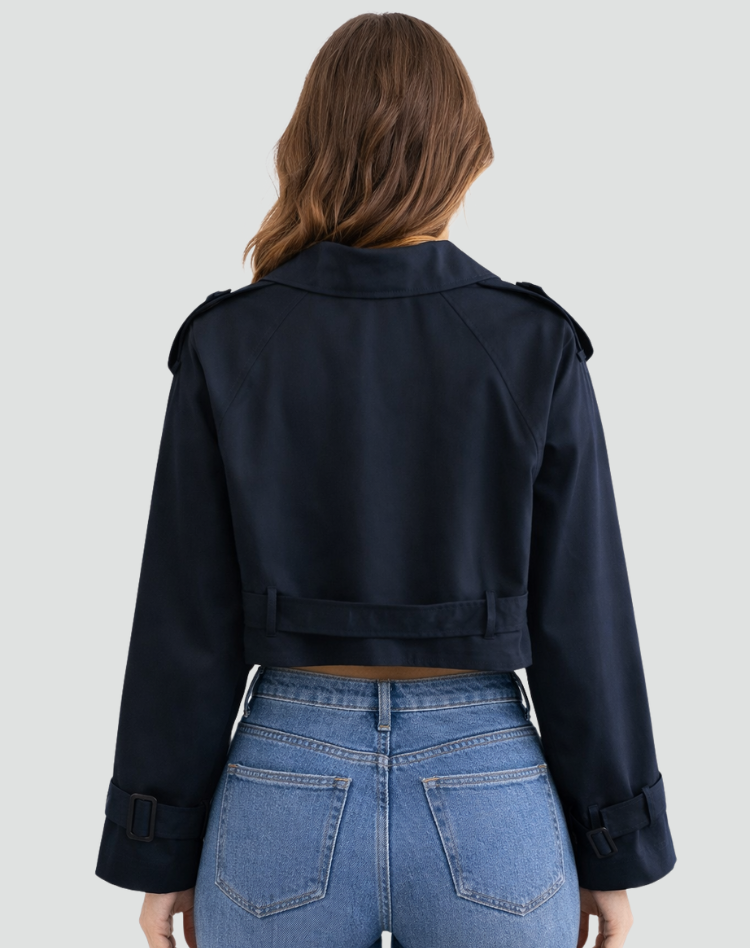 Modieuze Dames Korte Trenchcoat Met Riem Voor Lente