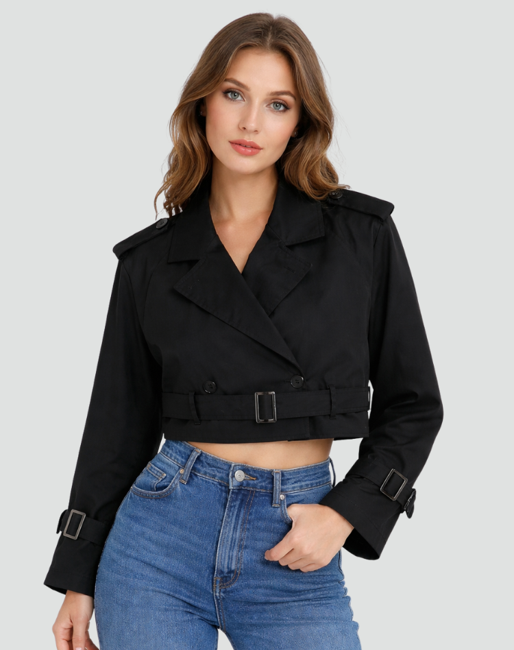 Modieuze Dames Korte Trenchcoat Met Riem Voor Lente