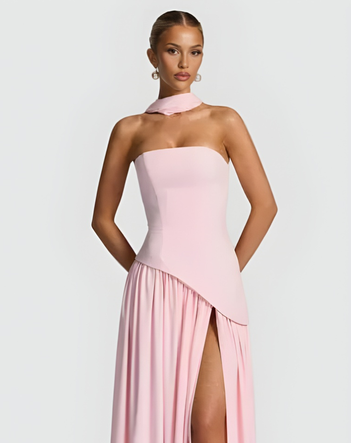Luxe Dames Gala Maxi Jurk Met Asymmetrisch Split En Sjaal