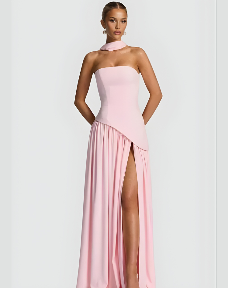 Luxe Dames Gala Maxi Jurk Met Asymmetrisch Split En Sjaal