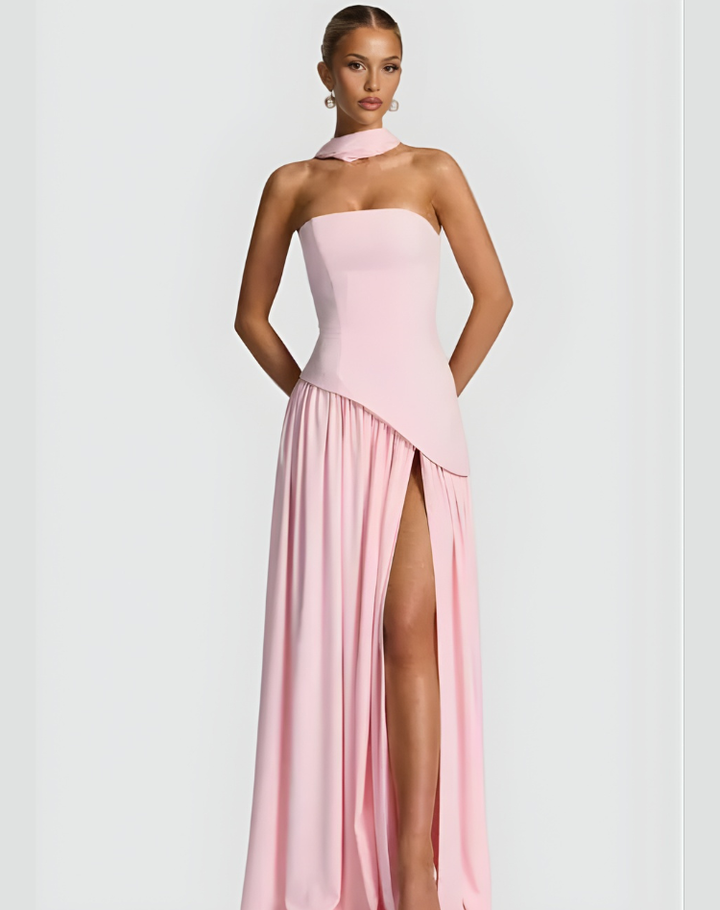 Luxe Dames Gala Maxi Jurk Met Asymmetrisch Split En Sjaal