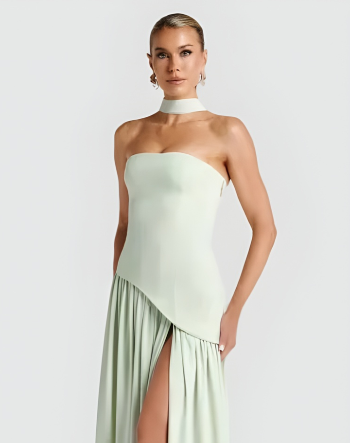 Luxe Dames Gala Maxi Jurk Met Asymmetrisch Split En Sjaal
