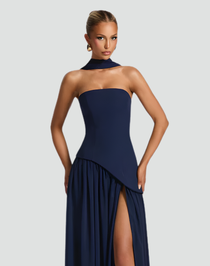 Luxe Dames Gala Maxi Jurk Met Asymmetrisch Split En Sjaal