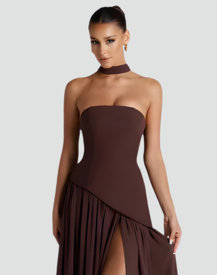 Luxe Dames Gala Maxi Jurk Met Asymmetrisch Split En Sjaal