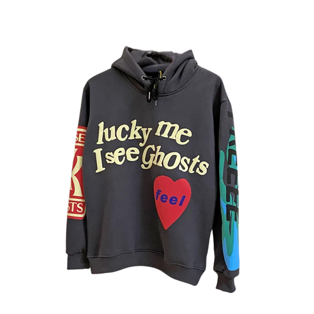 Lucky Me I See Ghosts: Graffiti Letter Foam Fleece Oversized Hoodie