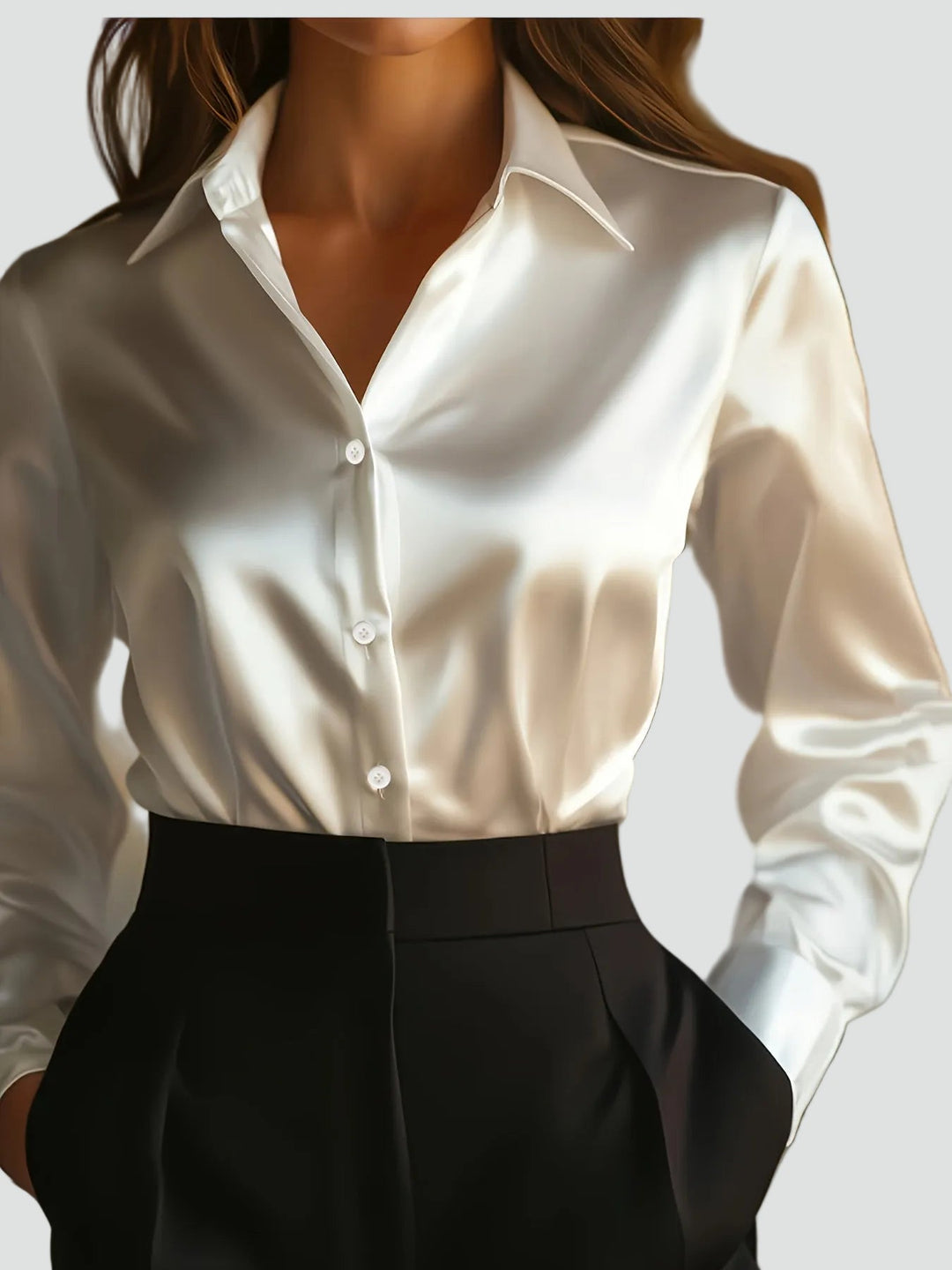 Klassieke Dames Blouse Met Lange Mouwen En Satijnlook