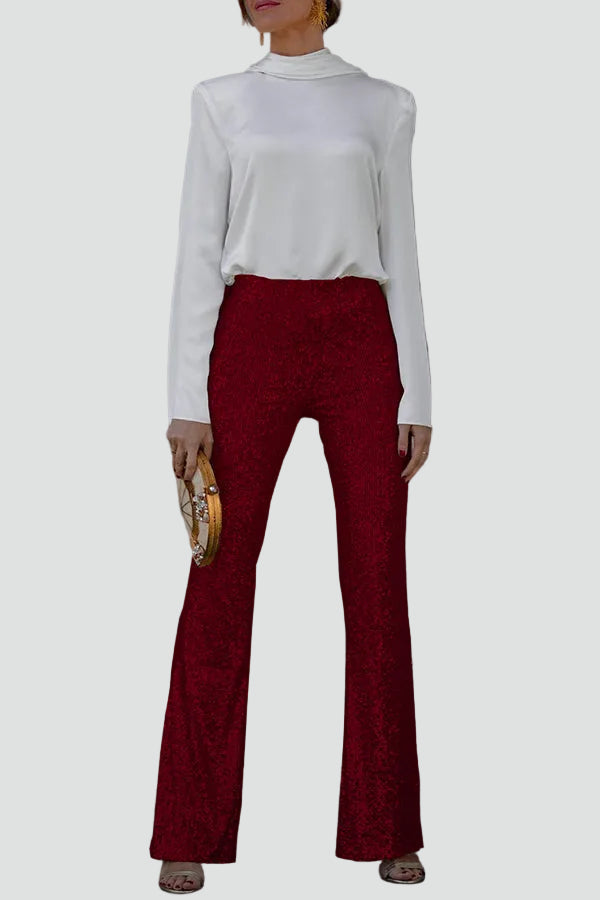 Feestelijke Dames Pailletten Broek Met Wijde Pijpen En High Waist